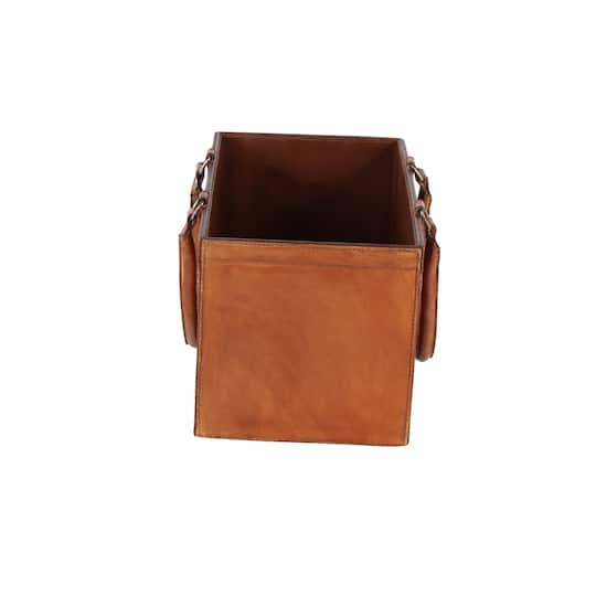 16" Brown Leather Rustic Magazine Holder